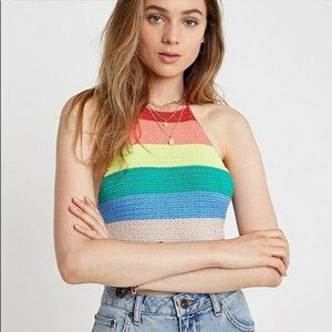 NWT Urban Outfitters Rainbow Knit Halter Crop Top